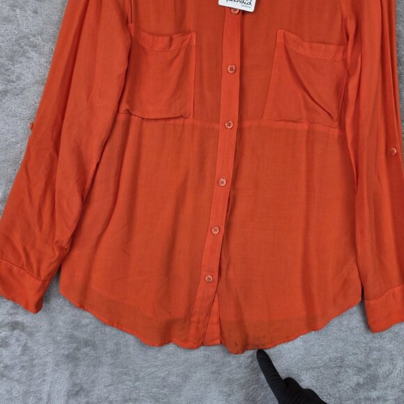 Splendid Shirt Womens XS Orange Double Pocket Button Up Sheer Rayon Blouse Top - Picture 5 of 13
